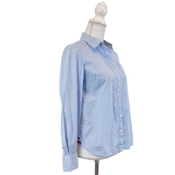 TOMMY HILFOGER Light Blue Pen Stripe Button Down Shirt Sz XS TP 100% Cotton - Picture 2 of 6